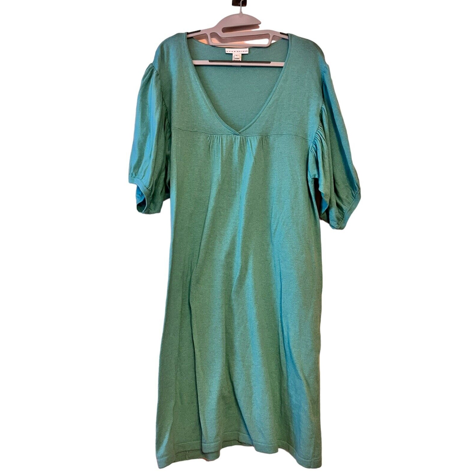 Bryn Walker Cashmere Sweater Dress Cotton Knit L V Neck Puff Balloon Sleeve